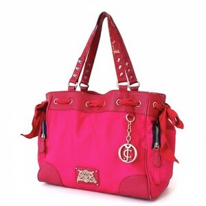 Vintage Juicy Couture Pink Nylon Malibu Daydreamer Studded Bow Bag Satchel